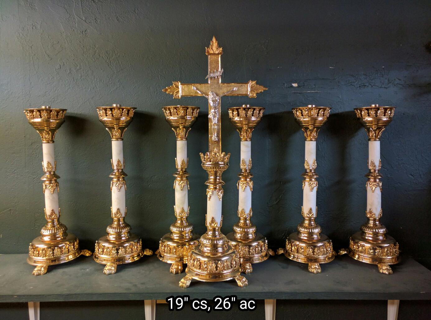 24'' Tall Vintage Brass Church Candle Stick Holders With Cross - a Pair